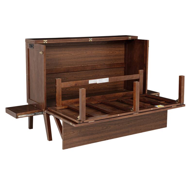 Murphy Bed with USB Port and Removable Shelves on Each Side, Solid Pine Murphy Cabinet Bed
