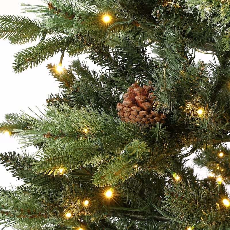 SAFAVIEH 7.5 Ft, Green, Pre-Lit Artificial Christmas Tree With Pine Cones - 56"W x 56"D x 90"H