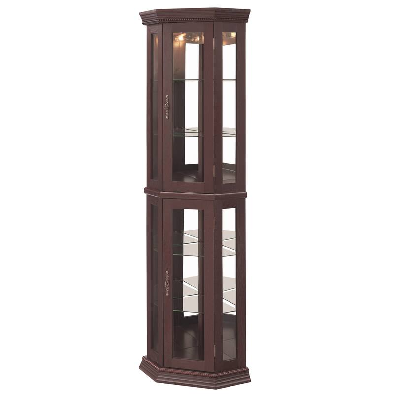 GDFStudio - Traditional Storage Corner Curio Cabinet with Lighted Glass Shelves