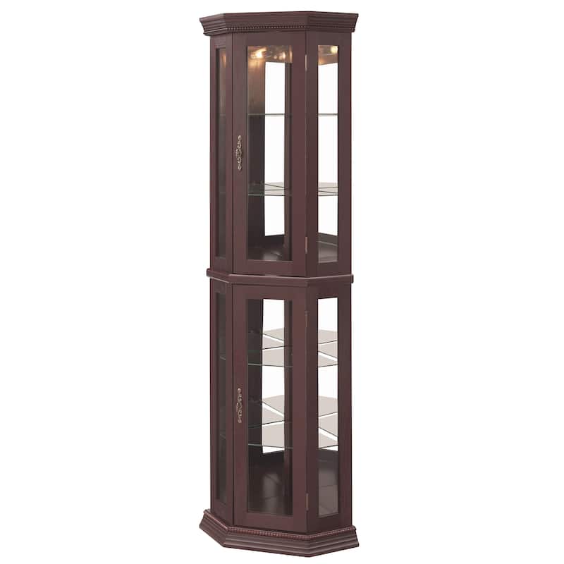 Lighted Corner Curio Cabinet Glass Display Shelf Tempered Doors Adjustable Shelving White