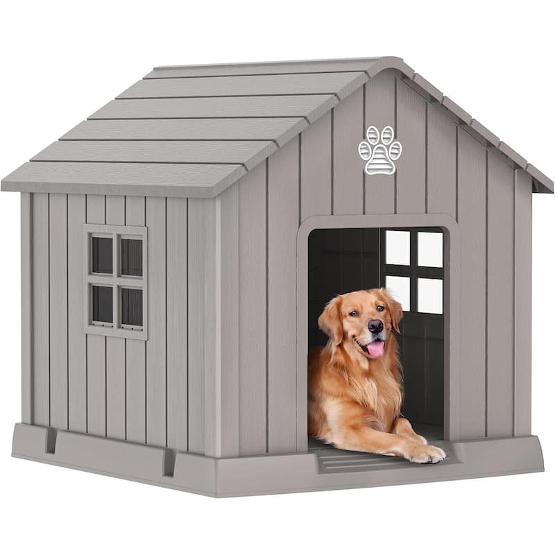 Durable Waterproof Plastic Dog House for Small to Large Sized Dogs - BROWN38INCH