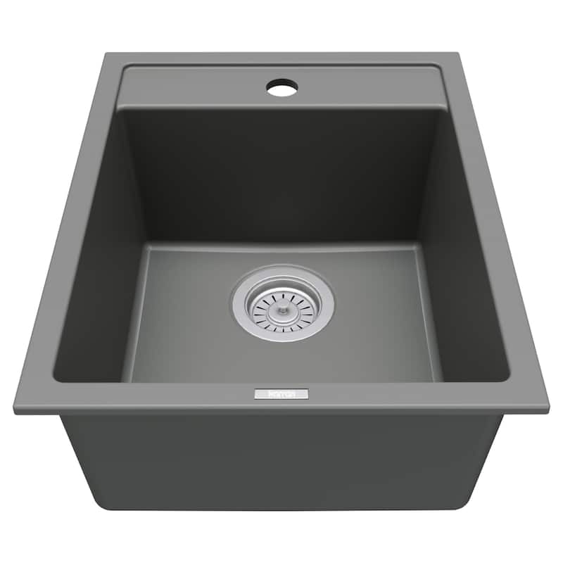 Karran QT-825 Drop-in 15-3/4" Single Bowl Quartz Composite Kitchen Sink - Grey