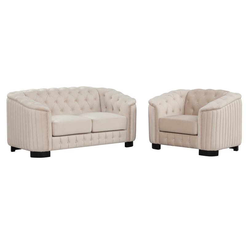 3-Pieces 6-Seat Velvet Sofa Set (3+2+1) with Rubber Wood Legs & Tufted Back