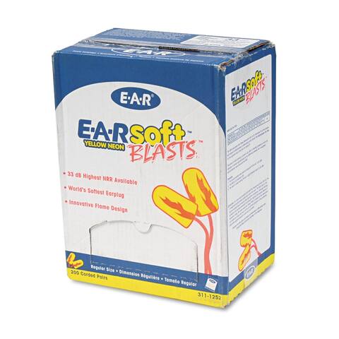 E·A·Rsoft Blasts Earplugs, Corded, Foam, Yellow Neon, 200 Pairs