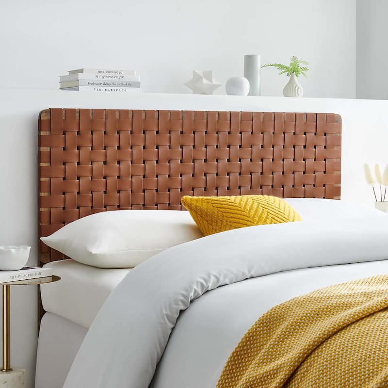 Sparta Twin/Full/Queen/King Vegan Leather Weave Headboard - Walnut Brown