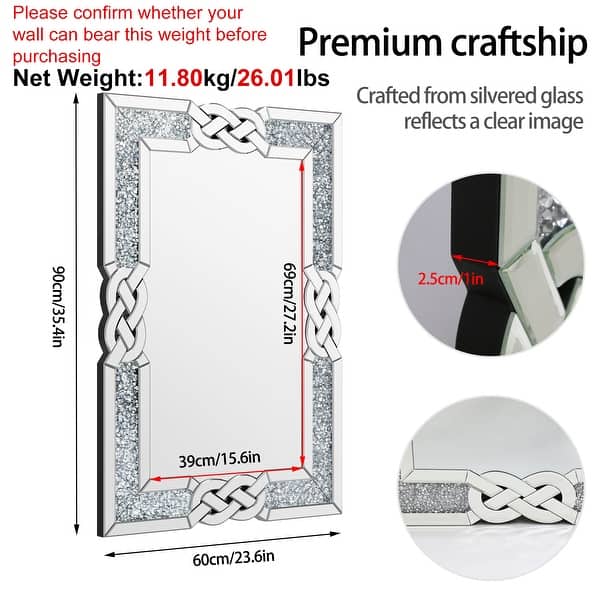 dimension image slide 0 of 2, Glam Crystal Accent Diamond Art Wall Mirror