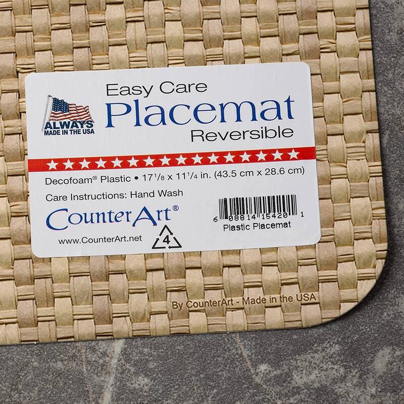 CounterArt Blue and Natural Basket Weave Design Reversible Easy Care Plastic Placemat Set of 4 Made in The USA