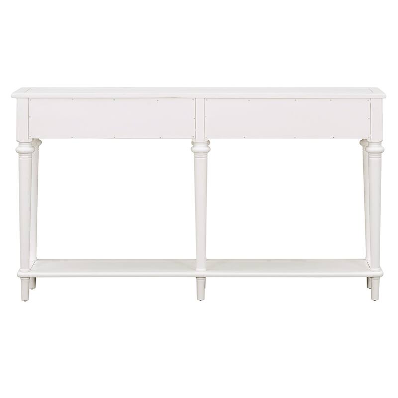 Retro Console Table with 4 Drawers and Open Shelf, perfect for Entryways, Living Rooms, and Hallways