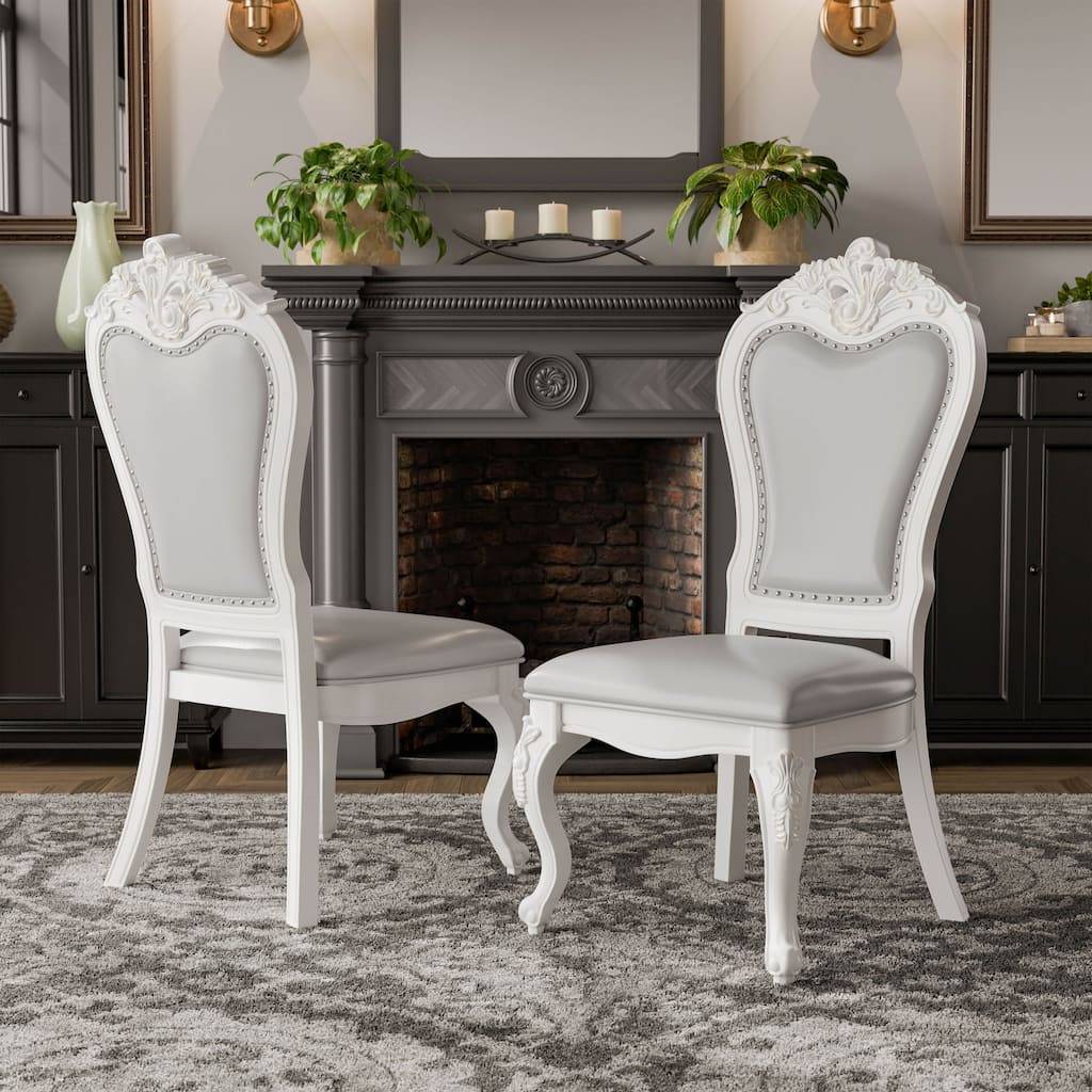Furniture of America Eugene Traditional Solid Wood Dining Side Chairs with Nailhead Trim and Cabriole Legs (Set of 2)