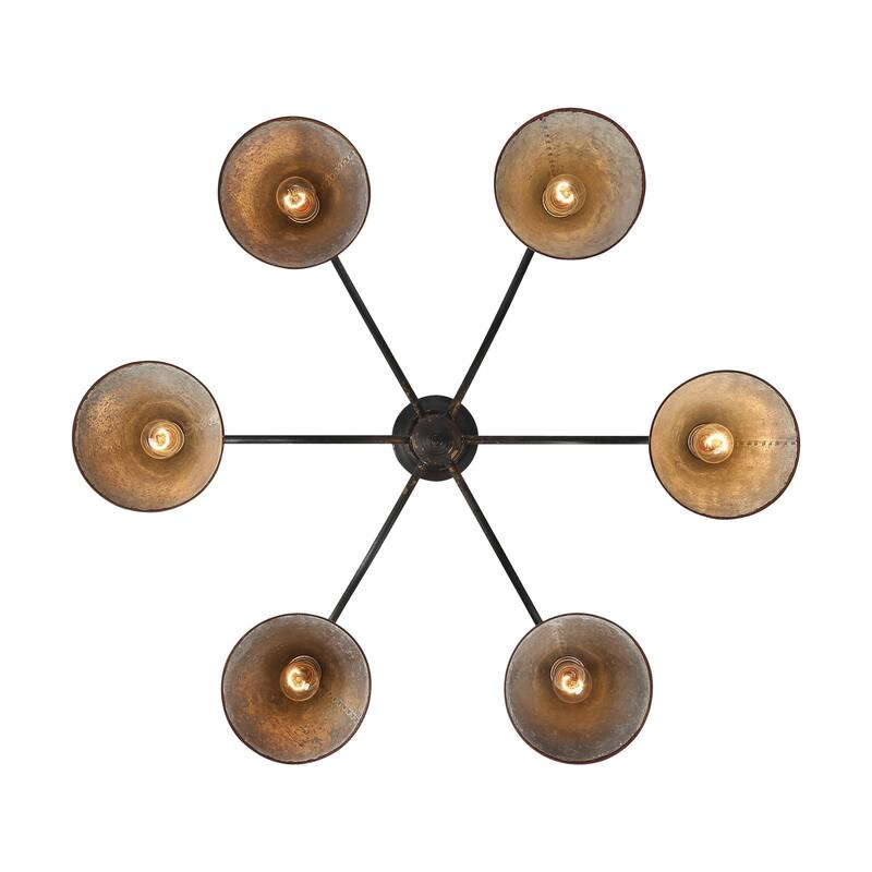 Jasper Chandelier in Antique Black Iron with Galvanized Steel - 6 Light Chandelier