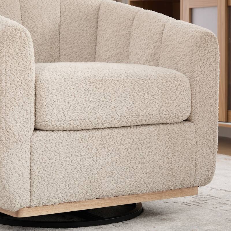 Chenille Upholstered Swivel Barrel Chair, Tufted Pumpkin-Shape Club Armchair, Lounge Reading Chair with Metal Base
