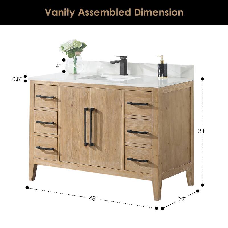 Altair Laurel Bath Vanity with Calacatta White Quartz Stone Countertop without Mirror