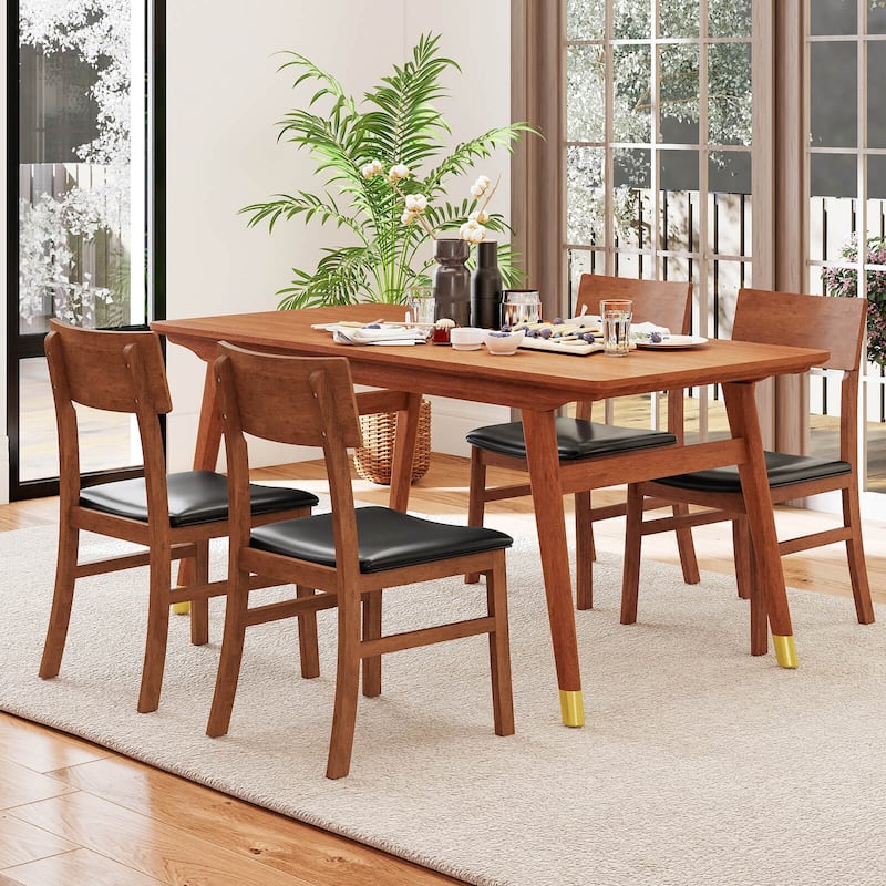 Costway Dining Chairs Set of 2/4 with Rubber Wood Legs & Upholstered - Black + Oak