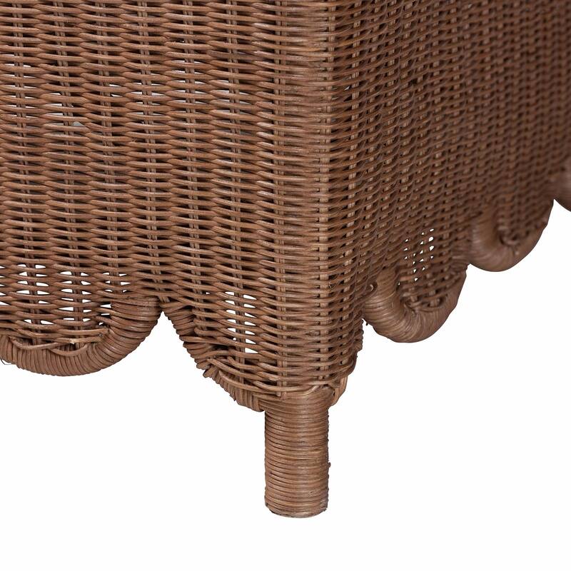 Detta Natural Rattan Accent Chair - Handwoven Wicker Lounge Chair with Rolled Back and Scalloped Skirt Base, Boho Coastal Style