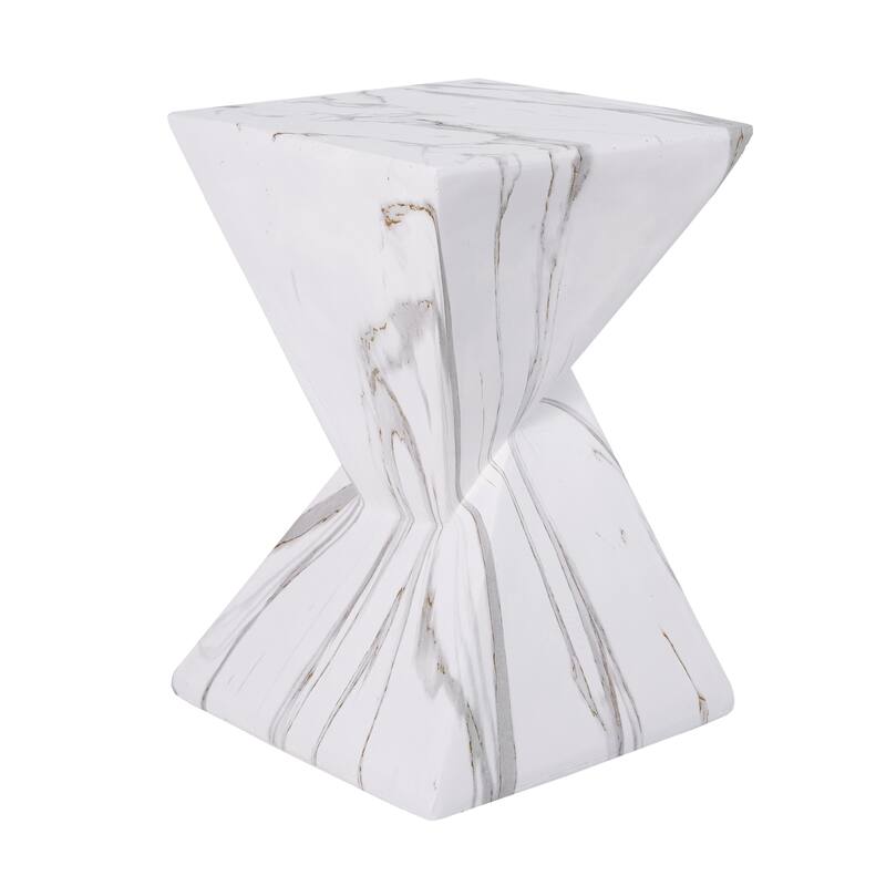 Christopher Knight Home - Modern Indoor/Outdoor 18.5"H Geometric Faux Marble MgO Accent Side Table with Sculptural Fluted Design