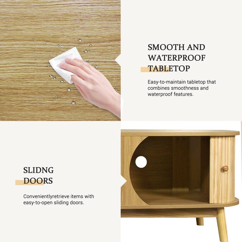 Farmhouse Rattan TV Stand Multi-functional Storage TV Stand, for TVs up to 75" with Sliding Doors, for Living Rooms