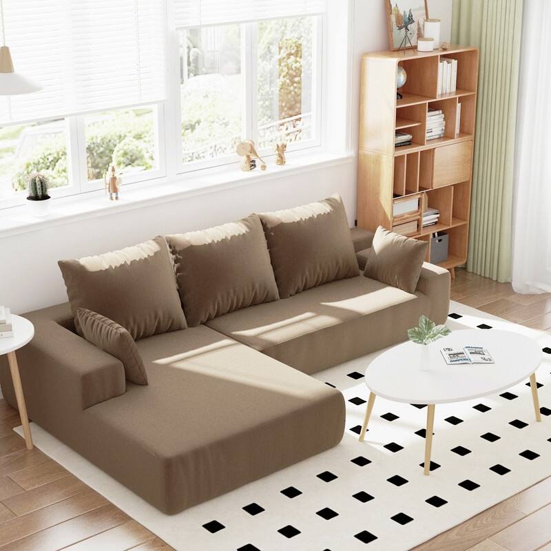 Momei L-Shaped Sofa - High-Density Foam with Spring, Multiple Cushions, Living Room