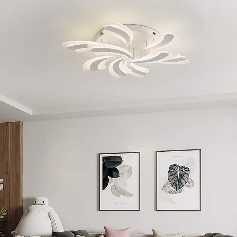 Modern 7-Light White Curved Acrylic Semi Flush Mount Ceiling Light