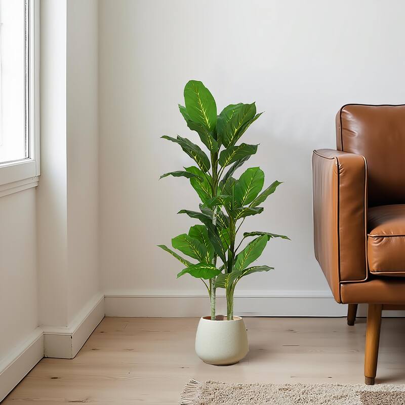 Roomfitters 42" Artificial Dieffenbachia Plant with Black Plastic Pot, Indoor Decorative Faux Tree
