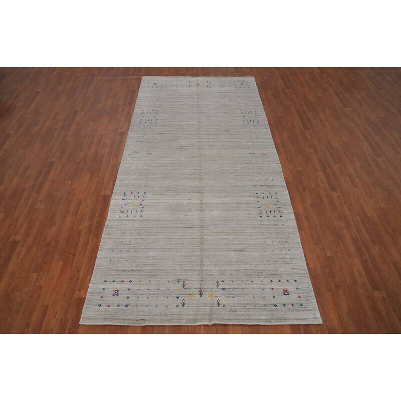 Hand Knotted Oriental Viscose Silk Carpet Tribal Animal Pictorial Greys & Charcoal Gabbeh Area Rug - 11' 8'' X 5' 5''