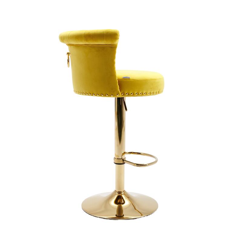 Velvet Adjustable Swivel Barstool w/ Footrest, Dining Bar Chairs, Set of 2