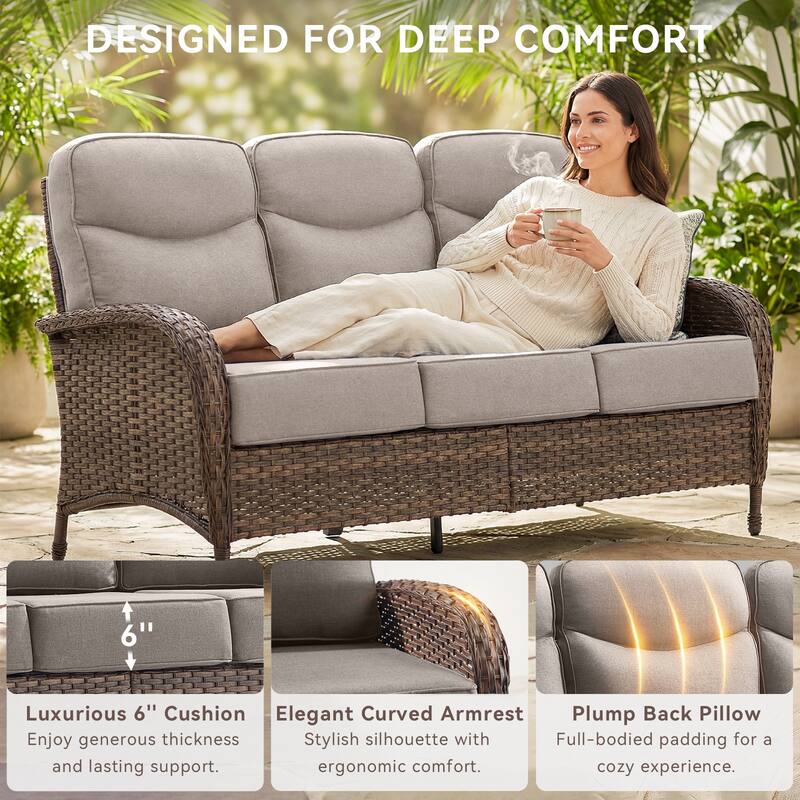 Pocassy Outdoor 9-Piece Sofa Swivel Chair with Coffee Table