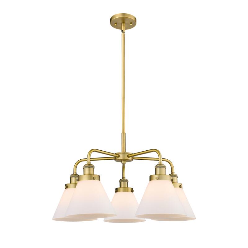 Innovations Lighting Cone - 5 Light 26" Stem Hung Chandelier - Brushed Brass/Matte White