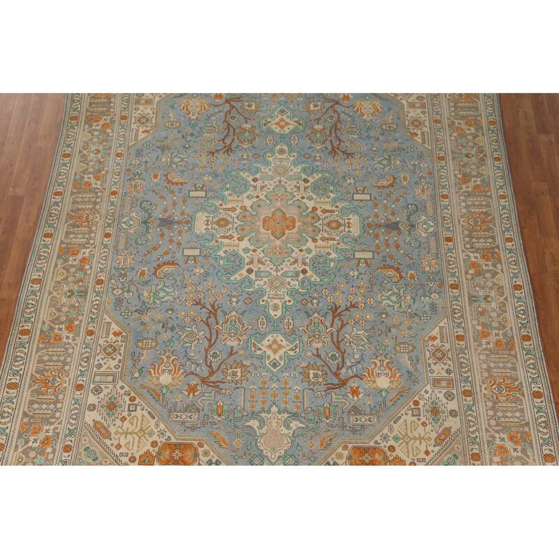 Blue Tabriz Persian Vintage Area Rug Hand-Knotted Oriental Wool Carpet - 8'3" x 11'4"