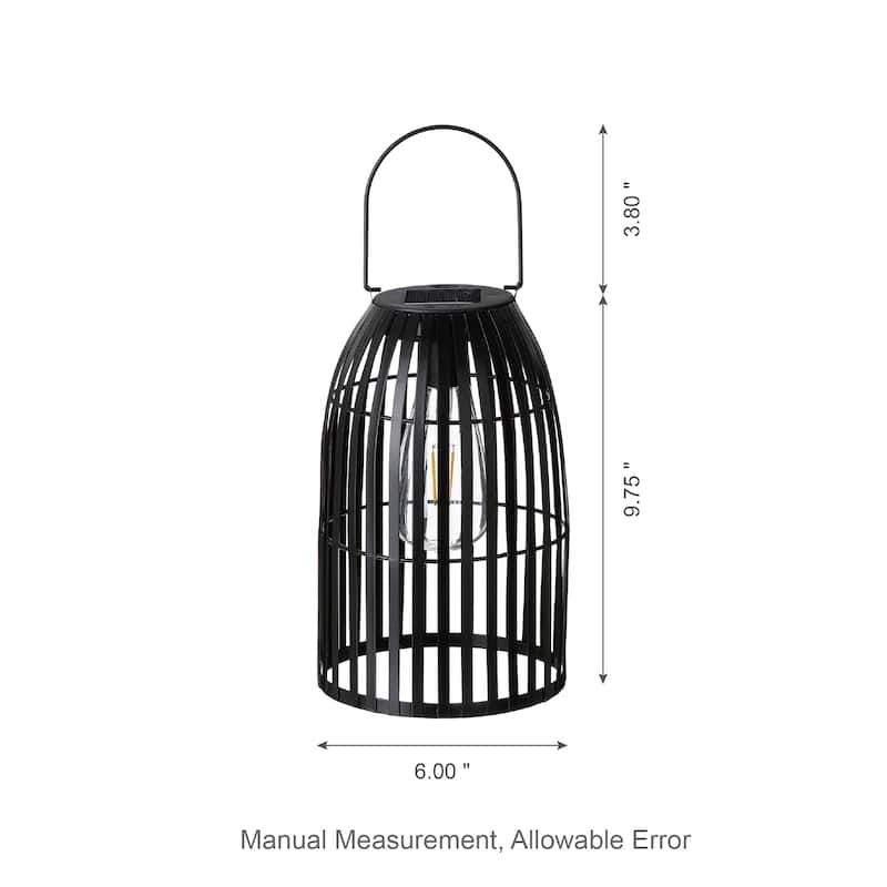 Glitzhome Set of 2 9.75"H Black Striped Outdoor Solar Hanging Lantern