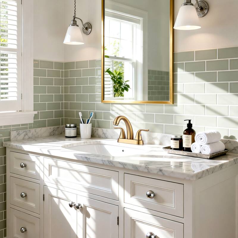 WOWOW 4 in. Centerset Double Handle High Arc Bathroom Sink Faucet