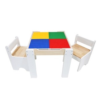Teamson Kids Wooden Multi-Activity Table with Dry-Erase & Building Block Surface Play Table & Chairs for Toddlers & Kids Room