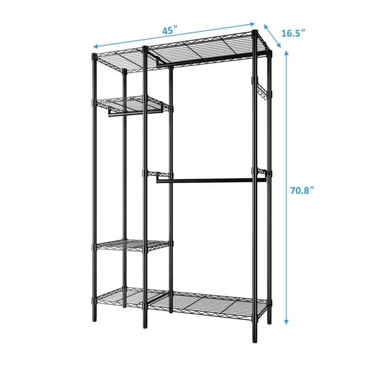 Closet Organizer Metal Garment Rack Portable Shelf Black