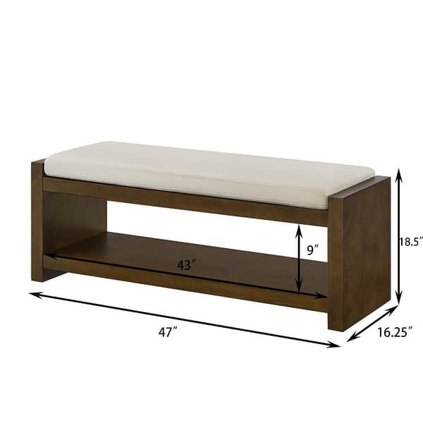 dimension image slide 1 of 2, 47" Accent Bench with Lower Shelf Shoe Rack, Padded Seating Bench, Bed End Bench with Storage, Removable Cushion