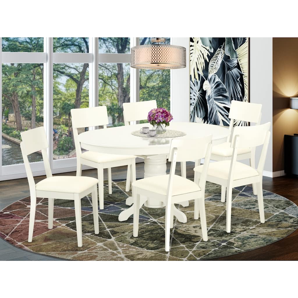 HomeStock 7-Piece Linen White Finish Solid Wood Top Dining Table with 6 Chairs with Lattice Back