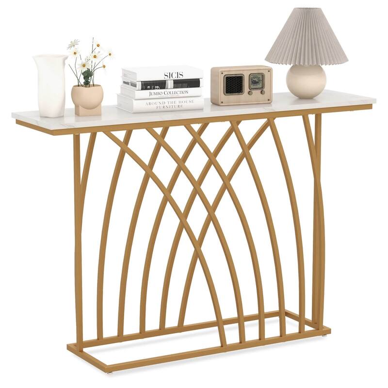 Costway 48'' Console Table Modern Accent Entryway Table Long Behind - See Details - White+Gold - See Details
