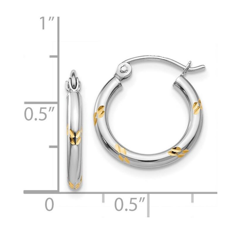 Curata 14k Two Tone Gold Diamond Cut 15x3mm Hoop Earrings