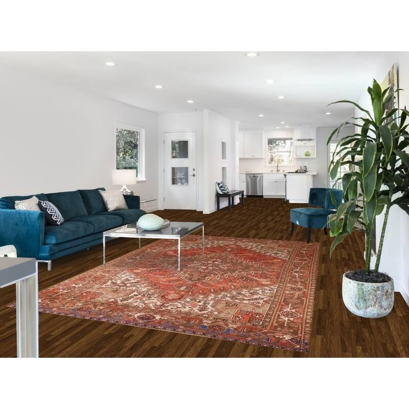 Geometric Heriz Persian Vintage Wool Carpet - 6'6"x 9'6"