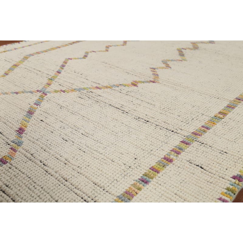 Ivory Moroccan Oriental Area Rug Handmade Wool Carpet - 5'3"x 8'5"