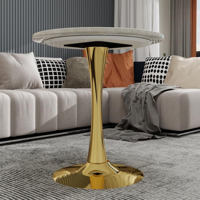 27.6" Mid-Century Modern Style Dining Table, Accommodates 2-4 People, Featuring A Round White-Veined Marble Tabletop