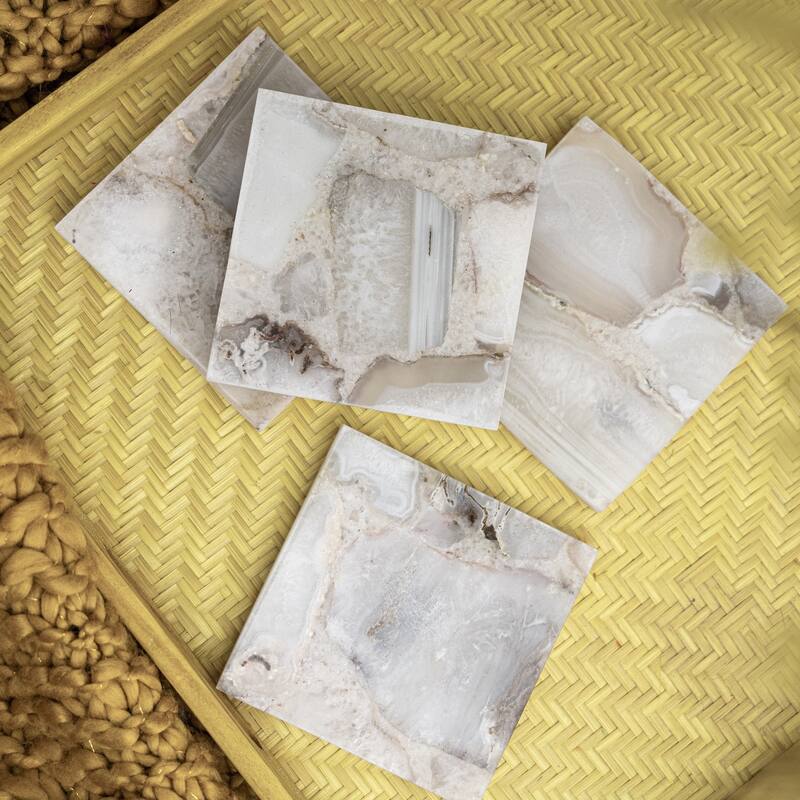 Set of 4 White Agate Coasters - White