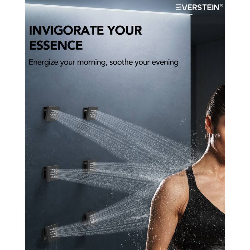 64-Color LED Mood Lighting Thermostatic Shower Faucet System with 12" Rain Shower Head , Body Jet and Handheld Spray