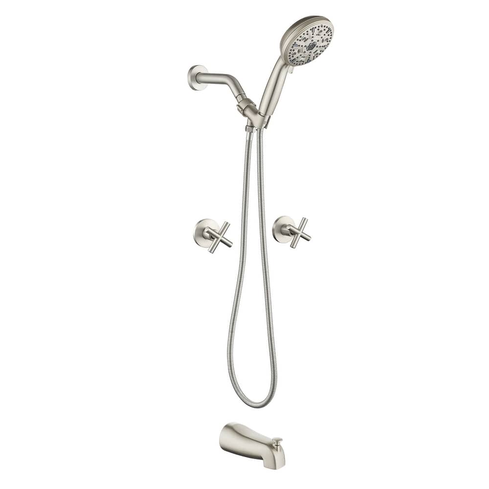 Wall Mount Shower Faucet with Tub Spout Brass 10-Setting Spray Complete Shower System with Rough-in Valve