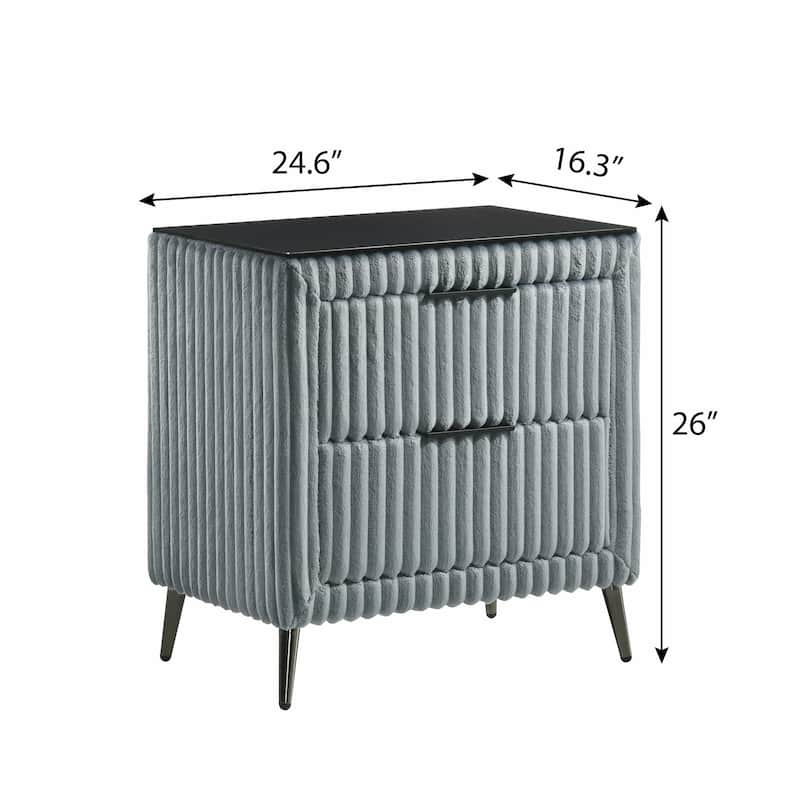 Corduroy Nightstand - Upholstered w/ 2 Drawers