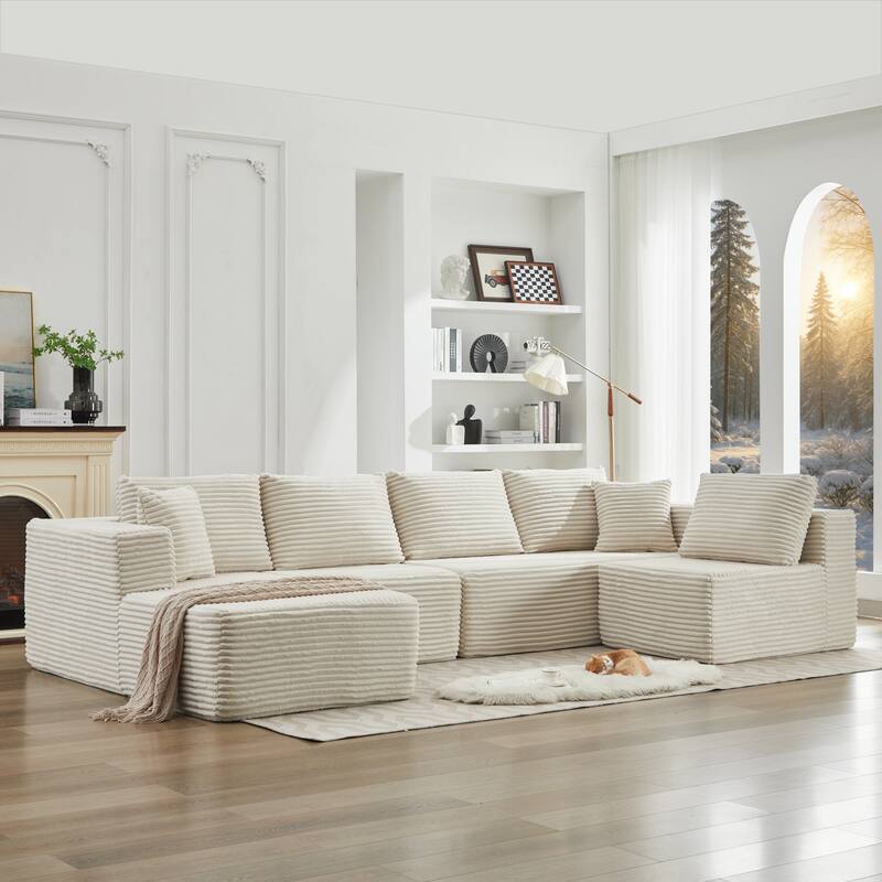 Roomfitters Modular Sectional Sofa, Deep Seat L-Shaped Cloud Couch with Left Chaise in Plush Corduroy for Living Room Comfort