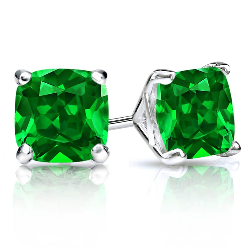 Auriya 14k Gold Lab Grown Gemstone Green Emerald Stud Earrings Cushion 0.25 to 5.00 ct. tw. 4-Prong Martini Push-Back