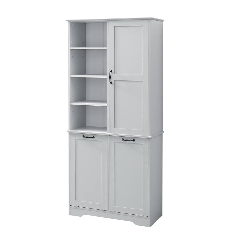 Bathroom Storage Cabinet with Doors and Tilt-Out Laundry Hamper