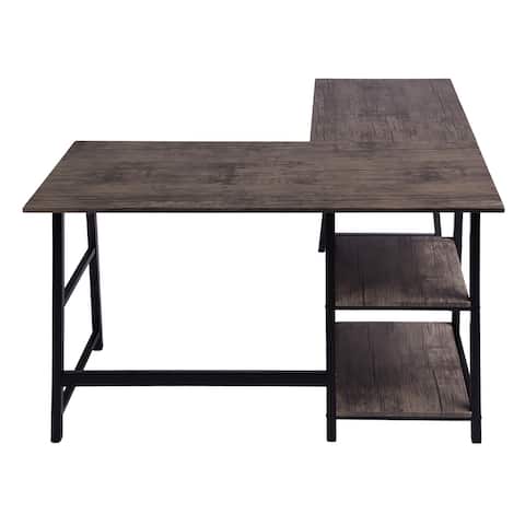 Carbon Loft Industrial L-shaped Corner Computer Desk with Shelf