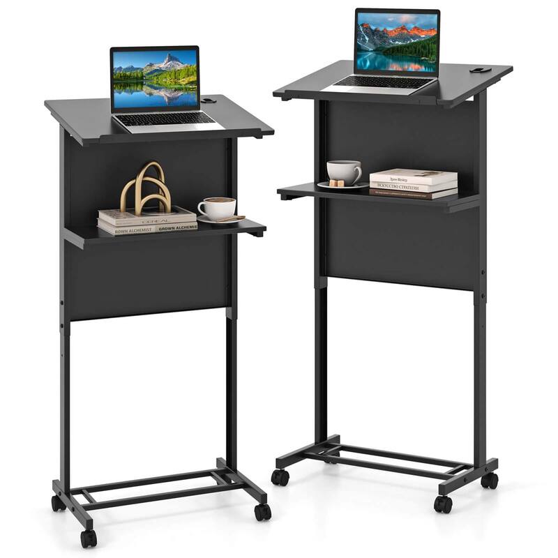 Costway 1/2 PCS Mobile Lectern Podium Height Adjustable Rolling Laptop - 2 PCS