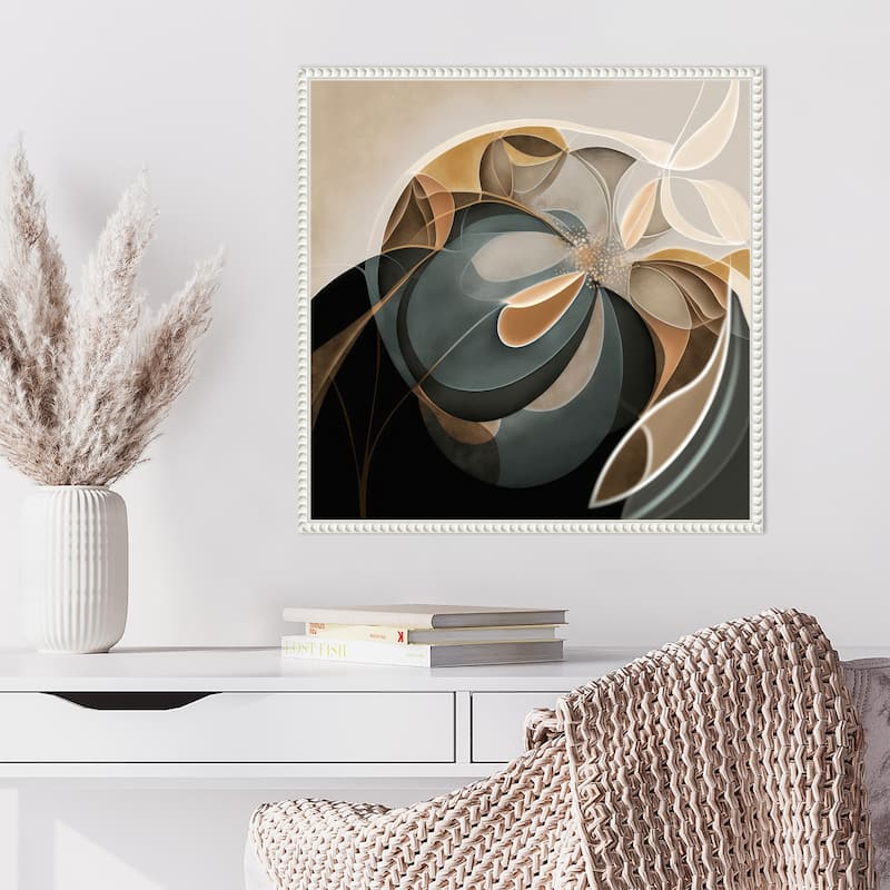 Fractal Elegance by Bella Eve Framed Canvas Wall Art Print - Sylvie Beaded White
