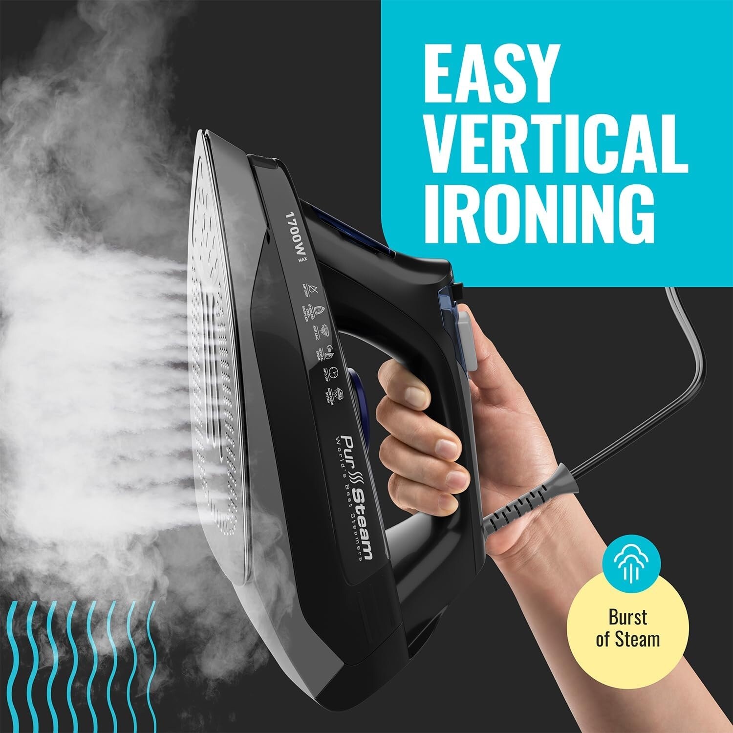 Steam Iron for Clothes with Self Cleaning Nonstick Stainless Steel Soleplate Auto Shutoff Anti Drip